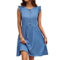 thumbnail image 1 of SLADYGLO Women Elegant Button Front Dress with Ruffled Shoulders, 1 of 7