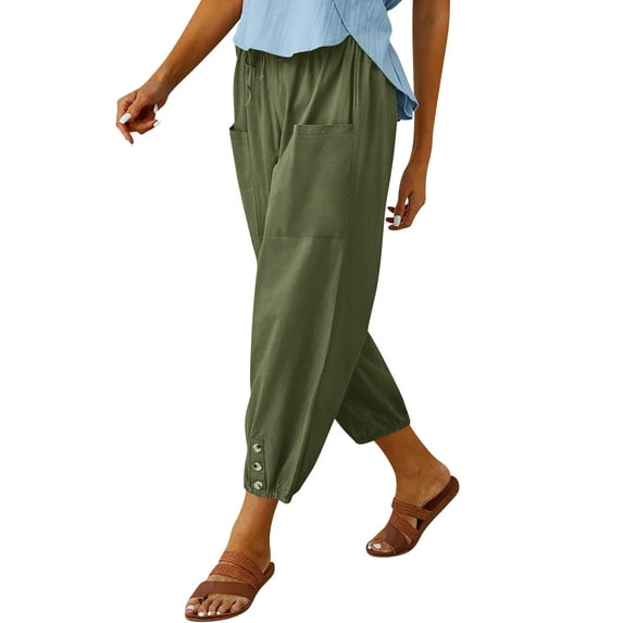 SLADYGLO Women High Waist Drawstring Ankle-Length Pants With Pockets