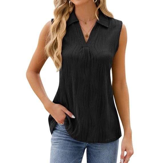 SLADYGLO Women Irregular Texture V Neck Sleeveless Front Pleated Tank Top