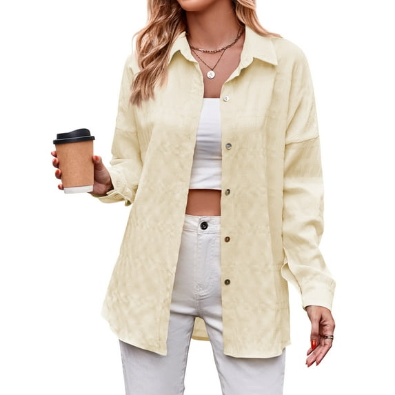 SLADYGLO Women Lapel Collar Button Down Long Sleeve Shirt