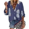thumbnail image 1 of SLADYGLO Women Lapel Collar Pineapple Printed Long Sleeves Tops Button Down Shirt Blouse, 1 of 7