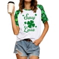 thumbnail image 1 of SLADYGLO Women Letters Shamrock Printed Crew Neck Raglan Short Sleeve T-Shirt, 1 of 7