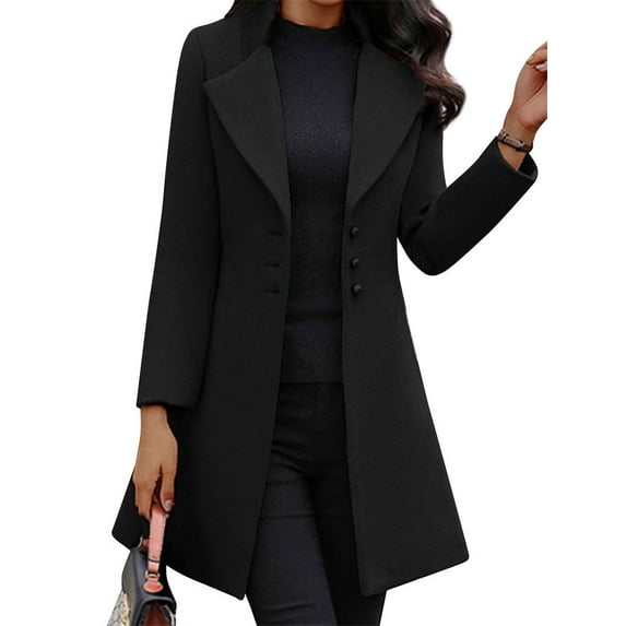 SLADYGLO Women Notched Collar Button Down Long Sleeve Mid-Length Coat