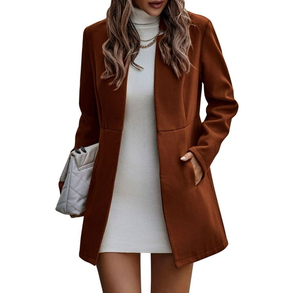 SLADYGLO Women Open Front Long Sleeve Side Pocket Mid-Length Trench Coat