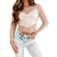 thumbnail image 1 of SLADYGLO Women Pearl Rhinestone See-Through Long Sleeve Sheer Mesh Blouse, 1 of 4