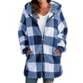 thumbnail image 1 of SLADYGLO Women Plaid Full Zipper Fuzzy Fleece Hooded Sherpa Jacket With Pockets, 1 of 5