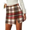 thumbnail image 1 of SLADYGLO Women Plaid High Waist Split Hem A-line Mini Tweed Skirt, 1 of 7