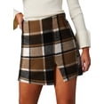 thumbnail image 1 of SLADYGLO Women Plaid High Waist Split Hem A-line Mini Tweed Skirt, 1 of 7