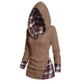 thumbnail image 1 of SLADYGLO Women Plaid Splicing Cowl Neck Long Sleeve Button Cable Knit Hood Sweater, 1 of 5