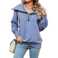 thumbnail image 1 of SLADYGLO Women Quarter Zip Big Lapel Collar Long Sleeve Sweatshirt, 1 of 7