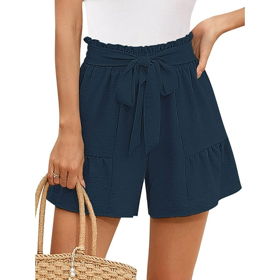 SLADYGLO Women Ruffled Wide-Legged Cropped Lace Up High-Waisted Shorts