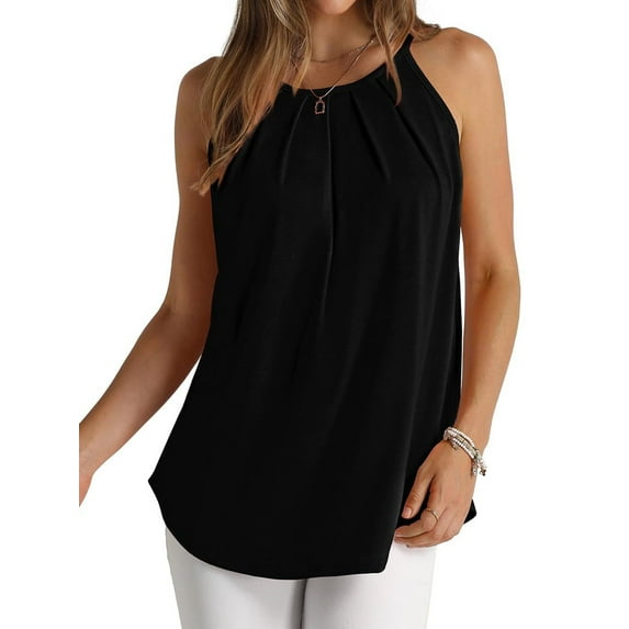 SLADYGLO Women Sleeveless Front Pleated Curved Hem Sling Tank Top