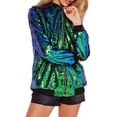 thumbnail image 1 of SLADYGLO Women Sparkly Sequin Metallic Zip Up Long Sleeve Bomber Jacket, 1 of 7