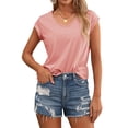 thumbnail image 1 of SLADYGLO Women V Neck 1/4 Cap Sleeve Basic T-Shirt, 1 of 5