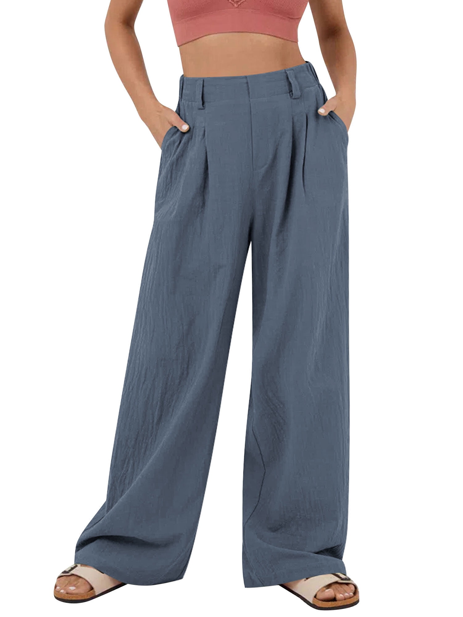 Elastic waistband side pockets single layer pants main image 1