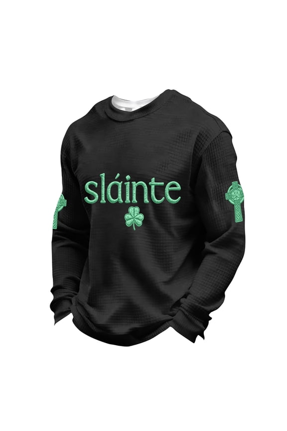 SLAINTE Men's Casual Saint Patrick Printed Top, Holiday Themed Short Sleeve Shirt for St. Patrick's Day Celebration,Black,2XL