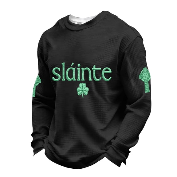 SLAINTE Men's Casual Saint Patrick Printed Top, Holiday Themed Short Sleeve Shirt for St. Patrick's Day Celebration,Black,4XL