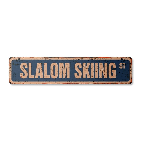 SLALOM SKIING Vintage Aluminum Street Sign race racer competition gates poles rustic metal tin | Indoor/Outdoor |  18" Wide