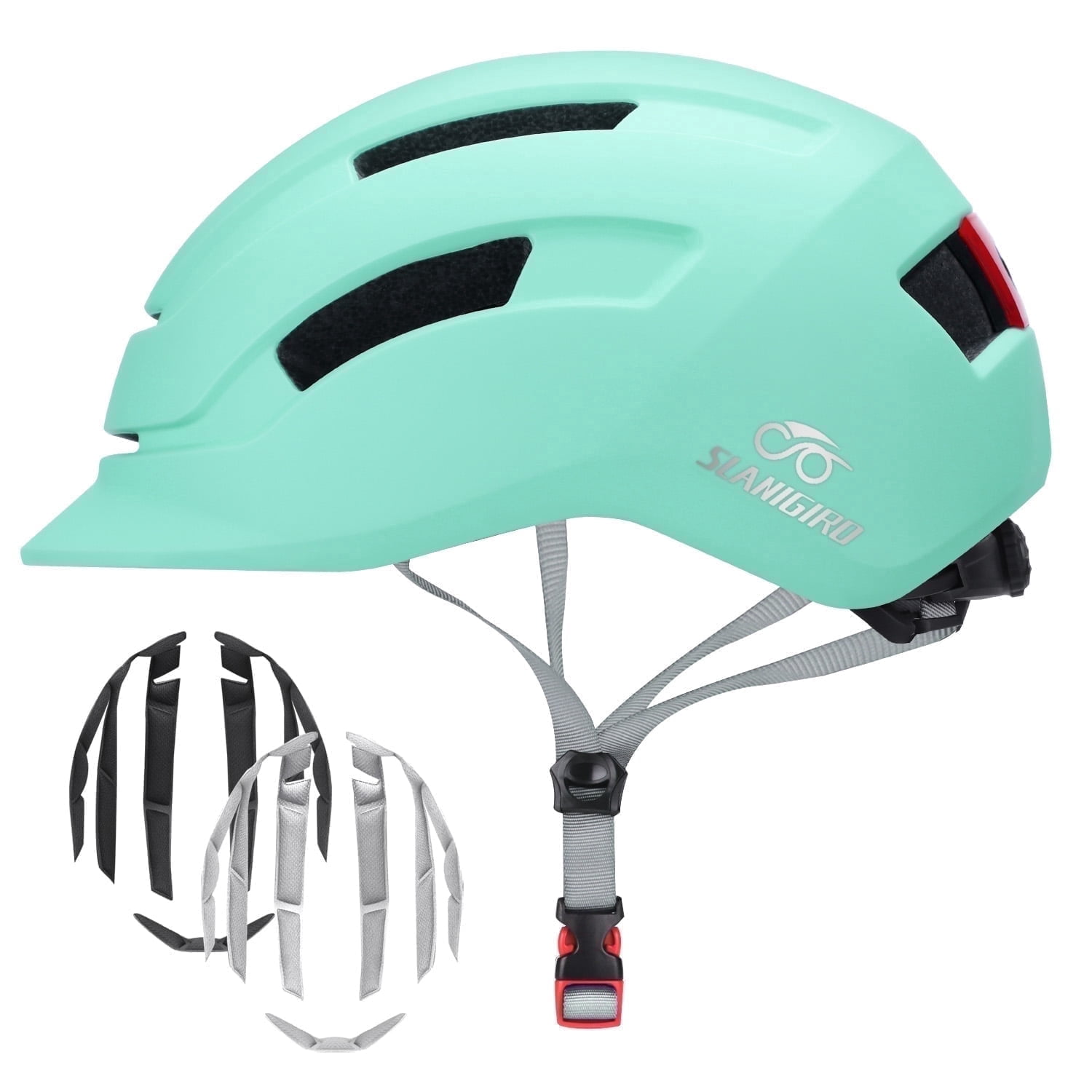 SLANIGIRO Adult Bike Helmet with Light - Commuter Bicycle Road Cycling Helmet with Replacement Pads for Men Women M (55-58cm)
