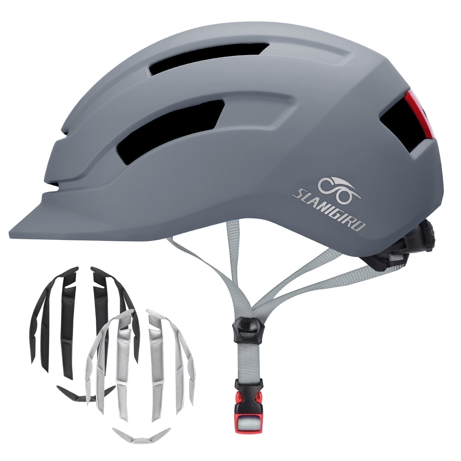 SLANIGIRO Adult Bike Helmet with Light - Commuter Bicycle Road Cycling Helmet with Replacement Pads for Men Women