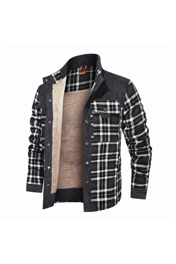 Fexilor Men's Corduroy Plaid Sherpa Lined Flannel Shirt Jacket Fleece Coat,Size S-3XL