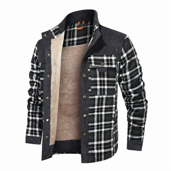 Fexilor Men's Corduroy Plaid Sherpa Lined Flannel Shirt Jacket Fleece Coat,Size S-3XL