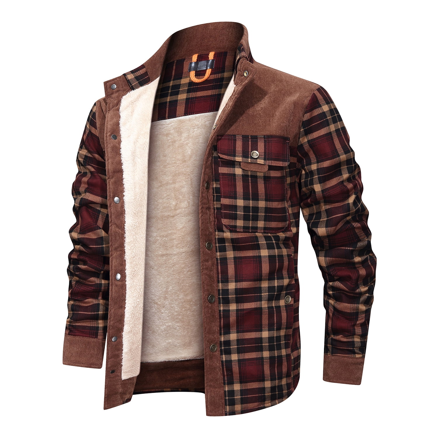 SLANVISON Men's Corduroy Plaid Sherpa Lined Flannel Shirt Jacket Fleece ...