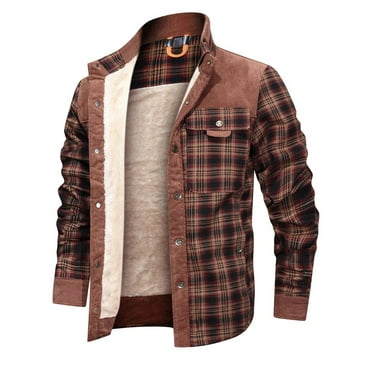 SLANVISON Men's Corduroy Plaid Sherpa Lined Flannel Shirt Jacket Fleece Coat,Size S-3XL