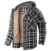 Fexilor Mens Flannel Shirt Jacket with Hood Long Sleeve Fleece Coat,Size 2XL
