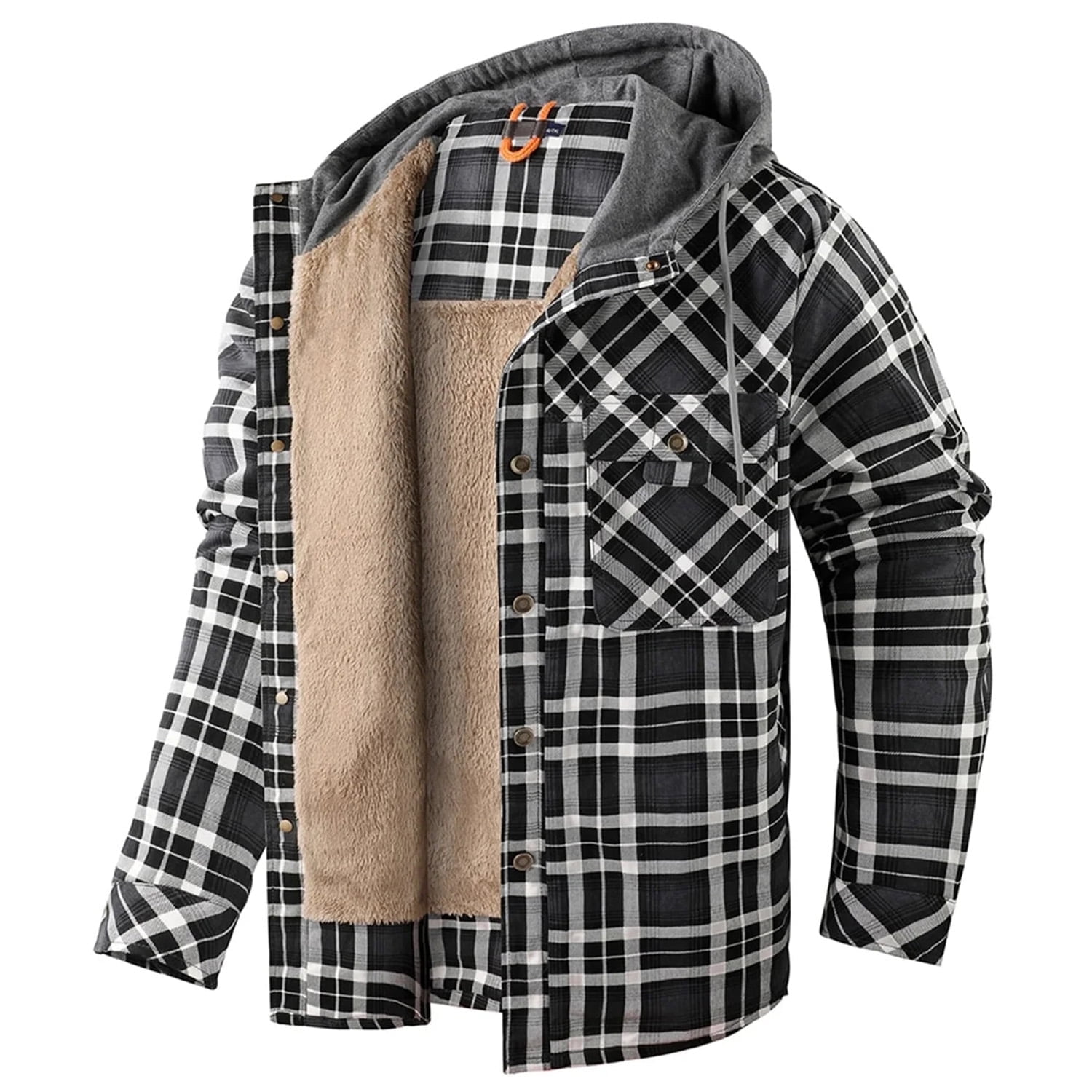 Fexilor Men's Flannel Shirt Jacket with Hood Long Sleeve Fleece Coat