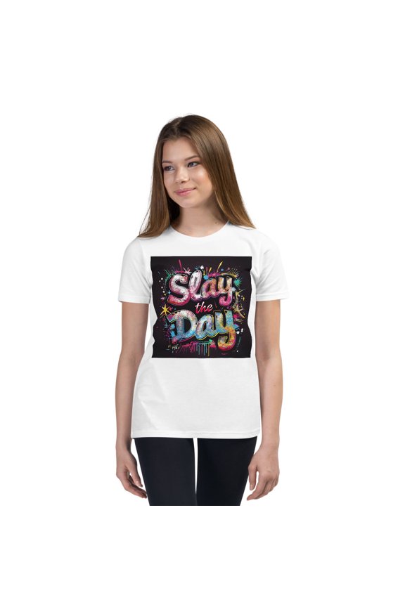 🔥 'SLAY THE DAY' - Youth Short Sleeve T-Shirt 🔥 (White, S)