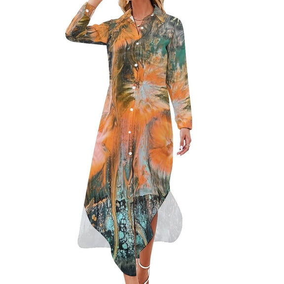 SLB Designs abstract orange flowers Long Sleeved Shirt Dress dresses women summer dress women summer Woman dresses