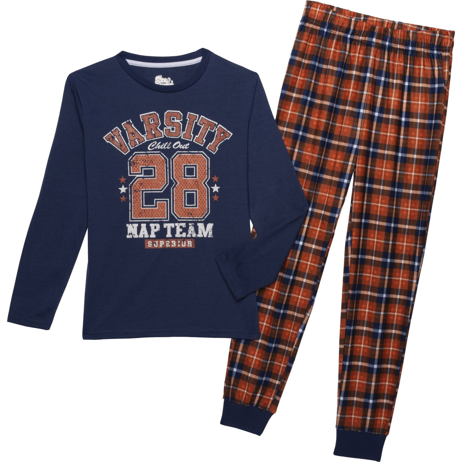 SLEEP IT ON BOYS PAJAMA X2 VARSITY 28 BLUE SZ 6 7 SET 2 PCS