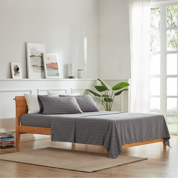 Sleep Zone Striped Cooling Twin Sheets Set for Kids - Fitted Flat Sheet & Pillowcase Sets 3 Piece - Super Soft Stripe Bed Sheet, Easy Care, Deep Pocket (Gull Grey, Twin)
