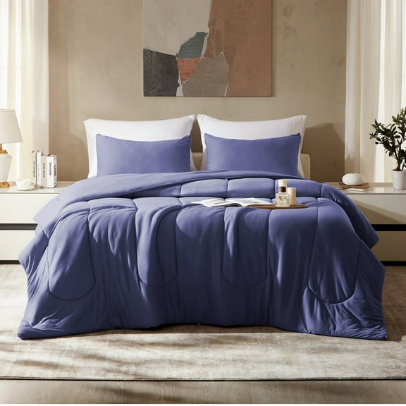 Sleep Zone 3 Pieces Jersey Knit Bedding Sets with 1 Comforter (82"x86") and 2 Pillow Shams (20"x26"), Soft and Breathable Comforter Set for Men and Women (Navy, Full)