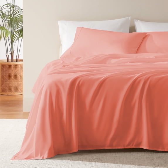 Sleep Zone Nanotex Super Soft Cooling Bed Sheets Set Cal King 4 Piece - Easy Care Fitted Flat Sheet & Pillowcase Sets - Wrinkle Free, Fade Resistant, Deep Pocket 16" (Coral, Cal King)
