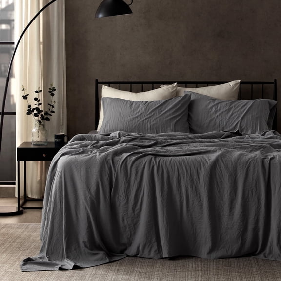 Sleep Zone Bed Sheets - Full Size Bed Sheets - Washed Microfiber - 4 Piece Hotel Luxury Bedding Sheets with Fitted Sheet, Flat Sheet & 2 Pillowcases - Deep Pocket (Grey)