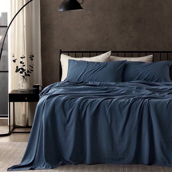 Sleep Zone Bed Sheets - Full Size Bed Sheets - Washed Microfiber - 4 Piece Hotel Luxury Bedding Sheets with Fitted Sheet, Flat Sheet & 2 Pillowcases - Deep Pocket (Navy)