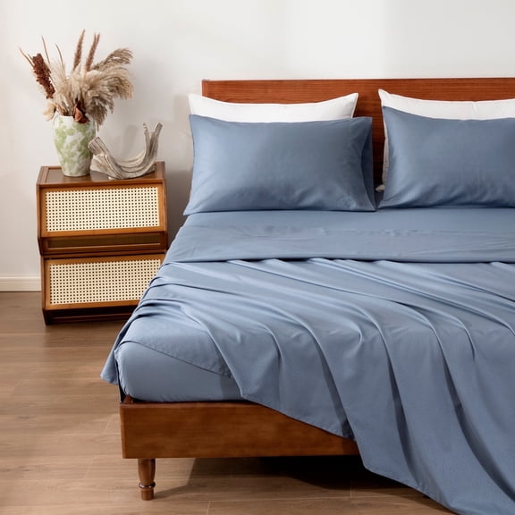 Sleep Zone Bed Sheets for Queen Size Bed Set, 4 Piece Hotel Luxury Embossed Bedding Sheets with Fitted Sheet, Flat Sheet & 2 Pillowcases - Deep Pocket (Honeycomb Flint Blue)