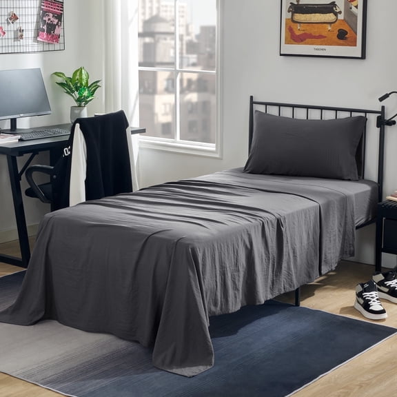 Sleep Zone Bed Sheets - Twin-XL Sheet Sets - Washed Microfiber - 3 Piece Hotel Luxury Bedding Sheets with Fitted Sheet, Flat Sheet & 1 Pillowcases - Deep Pocket (Grey)