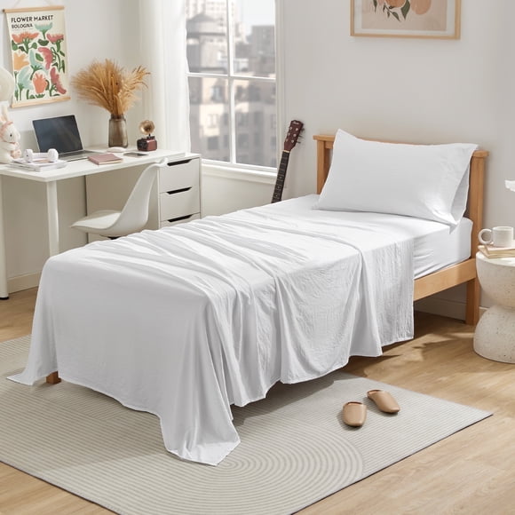 Sleep Zone Bed Sheets - Twin-XL Sheet Sets - Washed Microfiber - 3 Piece Hotel Luxury Bedding Sheets with Fitted Sheet, Flat Sheet & 1 Pillowcases - Deep Pocket (White)