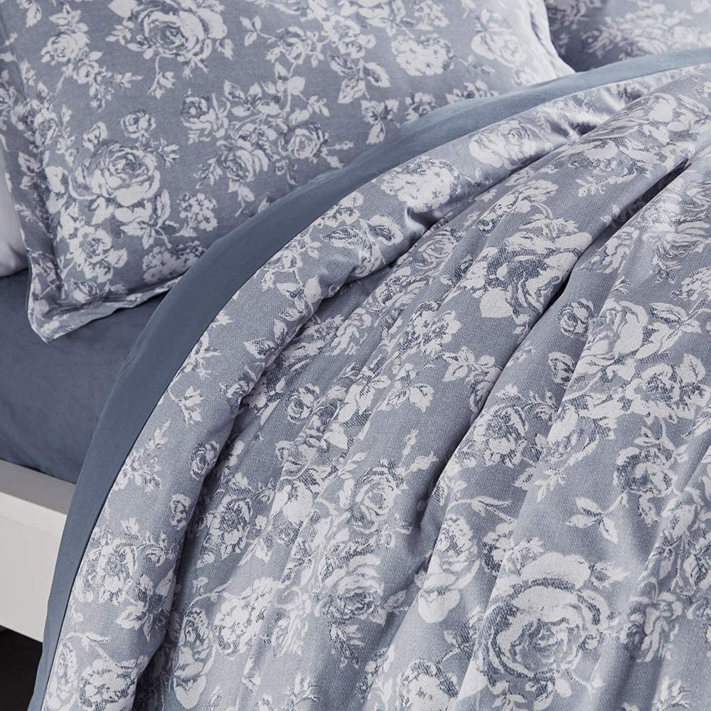 SLEEP ZONE Floral Duvet Cover Set, Ultra Soft Microfiber Bedding with Designer Print, Wrinkle-Resistant (Elegant Peony Blue, 80 x 90 inch, 3 Pieces)