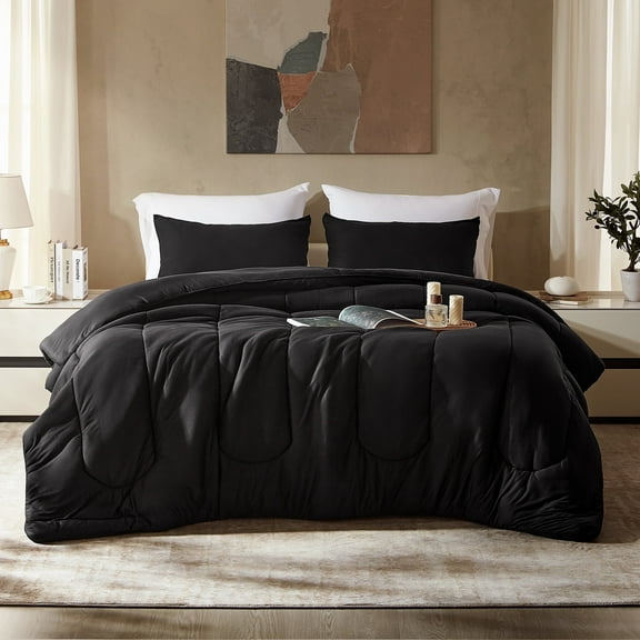 Sleep Zone Bedding Set for King Size, 3 Pieces Comforter Sets for Family, Bedroom, Guestroom, Super Soft and Skin Friendly for Adults and Children, Washable (Black, King)