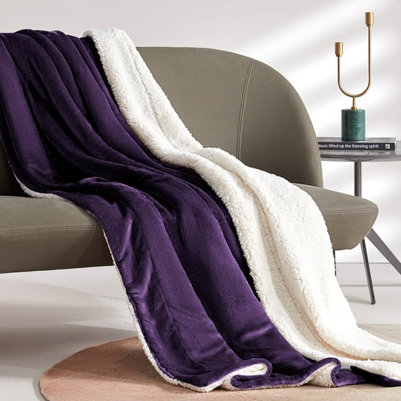 Sleep Zone Sherpa Fleece Blanket Twin Size(60"x80") for Bed - Fuzzy Plush Ultra Soft & Warm Blanket for All Seasons, Purple