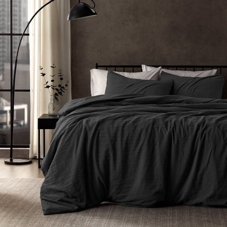 Sleep Zone Washed Duvet Cover Full,3 Pieces Soft Cozy Comfortable Bedding Set, Washed Black