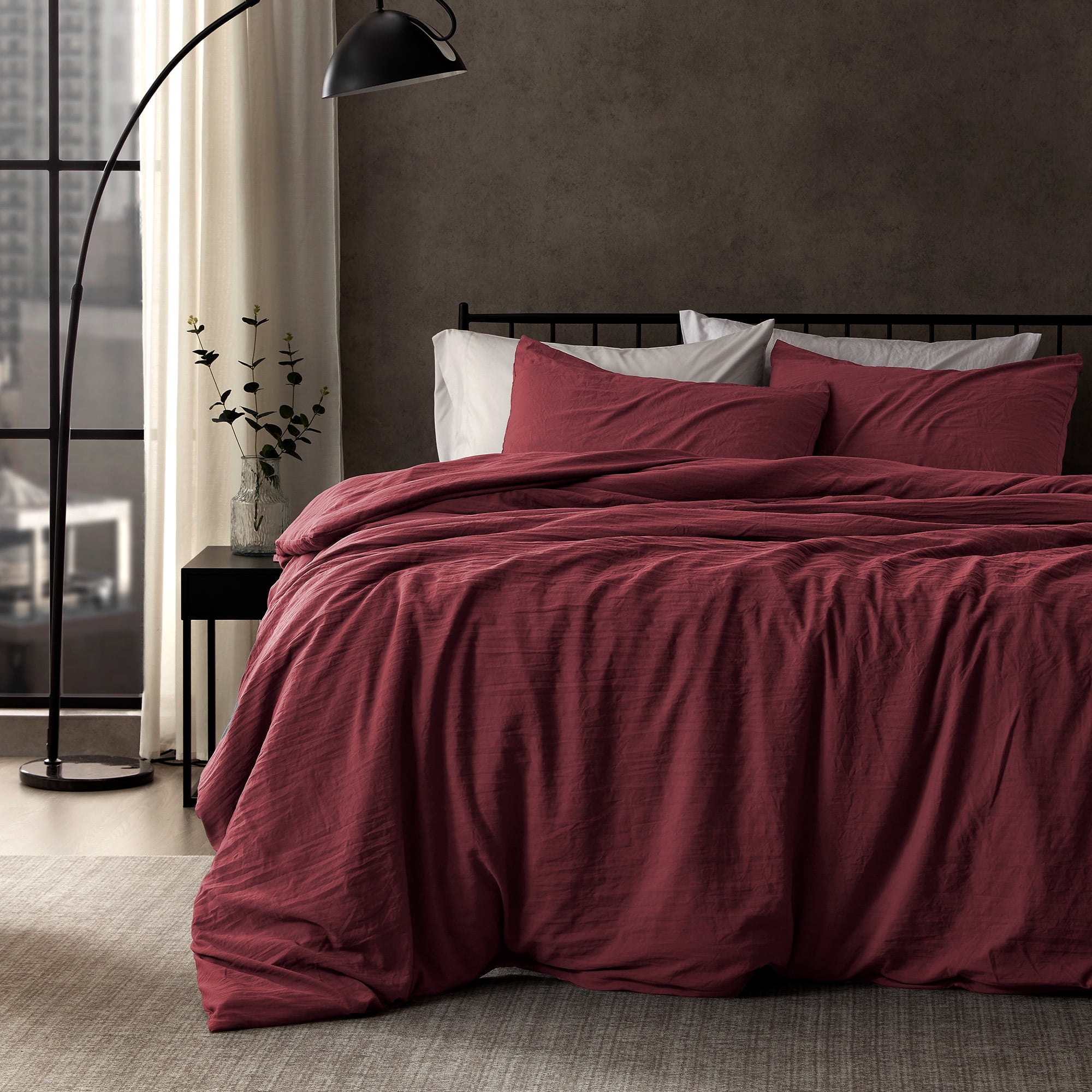 Sleep Zone Duvet Cover King Size, Stone Washed, Soft and Comfortable with Natural Wrinkles, Easy Care, Gift-Wrapped, Safe and Skin-Friendly(Burgundy, King)