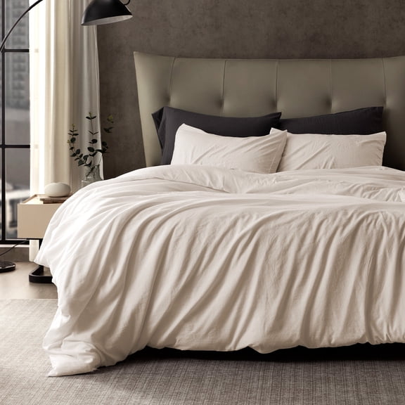 Sleep Zone Duvet Cover Queen Size, Stone Washed, Soft and Comfortable with Natural Wrinkles, Easy Care, Gift-Wrapped, Safe and Skin-Friendly(Beige, Queen)