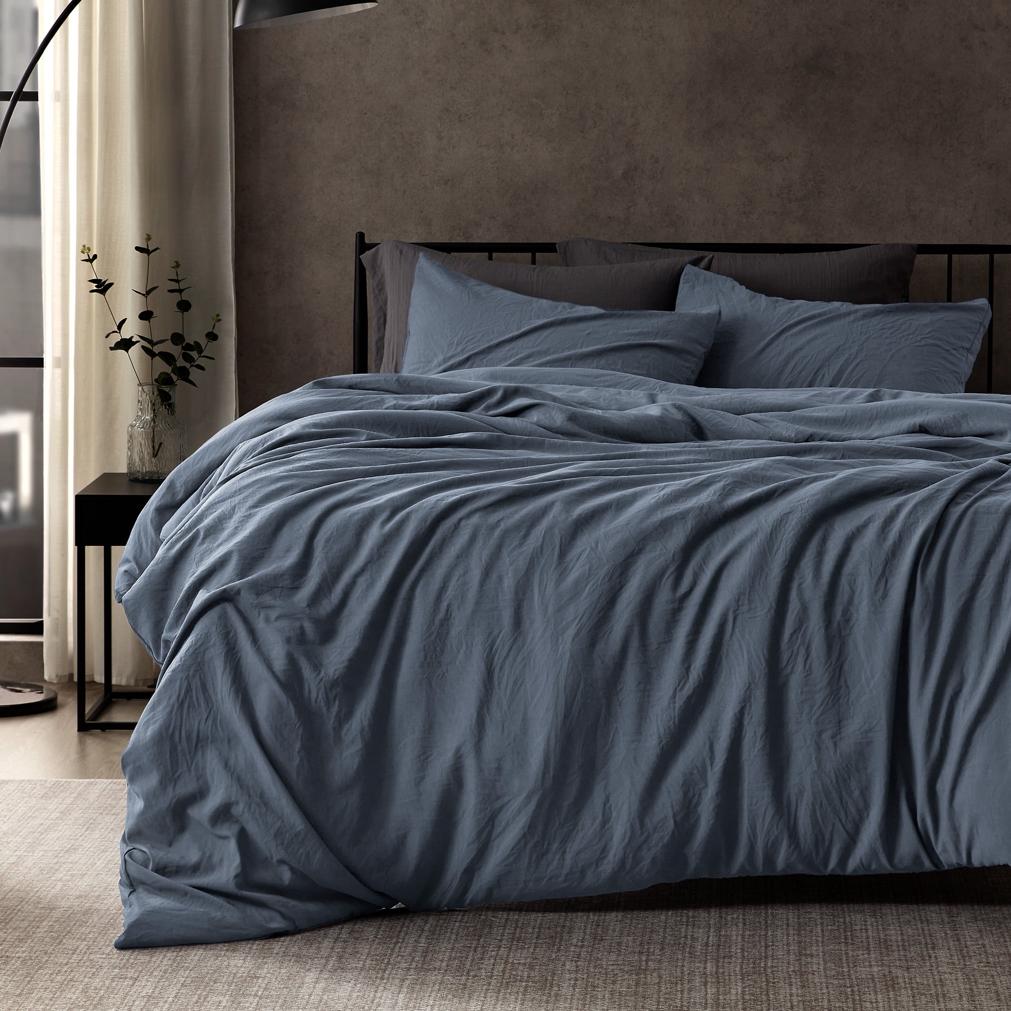 Sleep Zone Duvet Cover Queen Size, Stone Washed, Soft and Comfortable with Natural Wrinkles, Easy Care, Gift-Wrapped, Safe and Skin-Friendly(Flint Stone Blue, Queen)