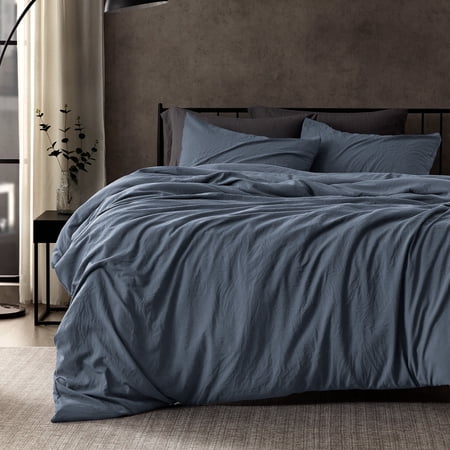 Sleep Zone Duvet Cover Queen Size, Stone Washed, Soft and Comfortable with Natural Wrinkles, Easy Care, Gift-Wrapped, Safe and Skin-Friendly(Flint Stone Blue, Queen)