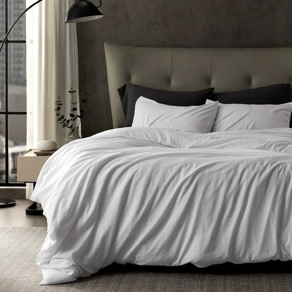 Sleep Zone Duvet Cover Queen Size, Stone Washed, Soft and Comfortable with Natural Wrinkles, Easy Care, Gift-Wrapped, Safe and Skin-Friendly(White, Queen)